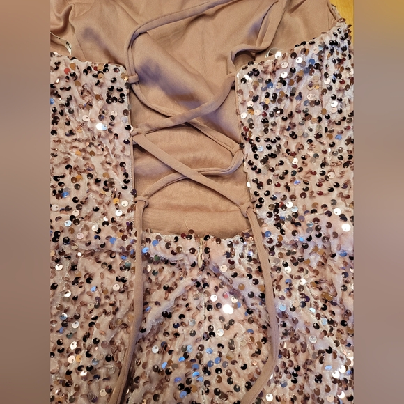 Light Pink Velvet Sequin One Shouler Dress - Picture 5 of 5